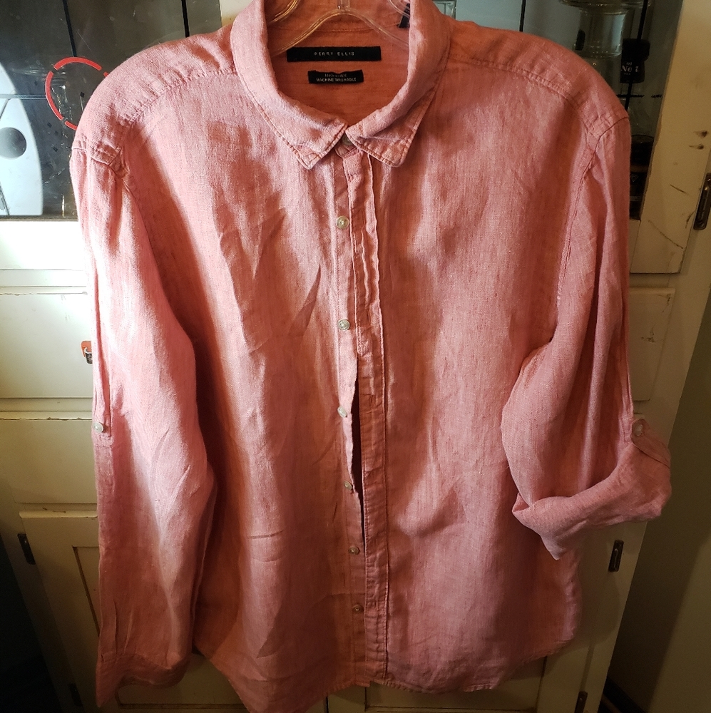 Perry Ellis Linen Shirts (Two) Size XL